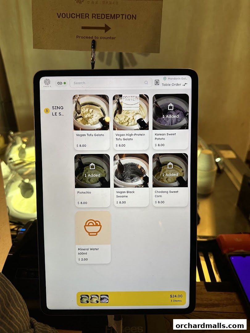 Menu page for Tofu G Gelato  Korean Premium Ice Cream Mandarin Gallery, Orchard Pop-Up