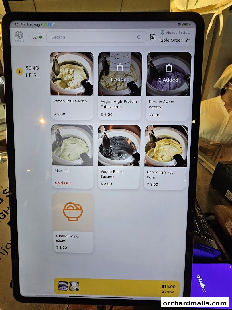 Menu page for Tofu G Gelato  Korean Premium Ice Cream Mandarin Gallery, Orchard Pop-Up