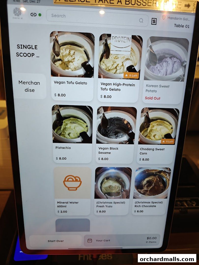 Menu page for Tofu G Gelato  Korean Premium Ice Cream Mandarin Gallery, Orchard Pop-Up