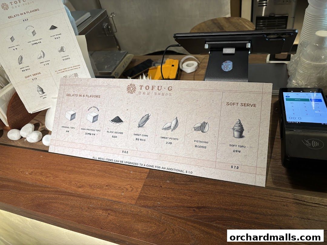 Menu page for Tofu G Gelato  Korean Premium Ice Cream Mandarin Gallery, Orchard Pop-Up