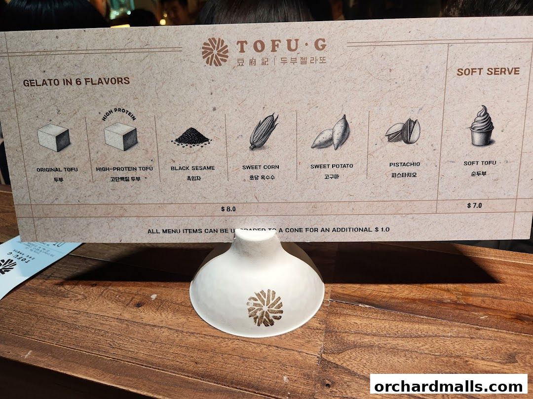 Menu page for Tofu G Gelato  Korean Premium Ice Cream Mandarin Gallery, Orchard Pop-Up