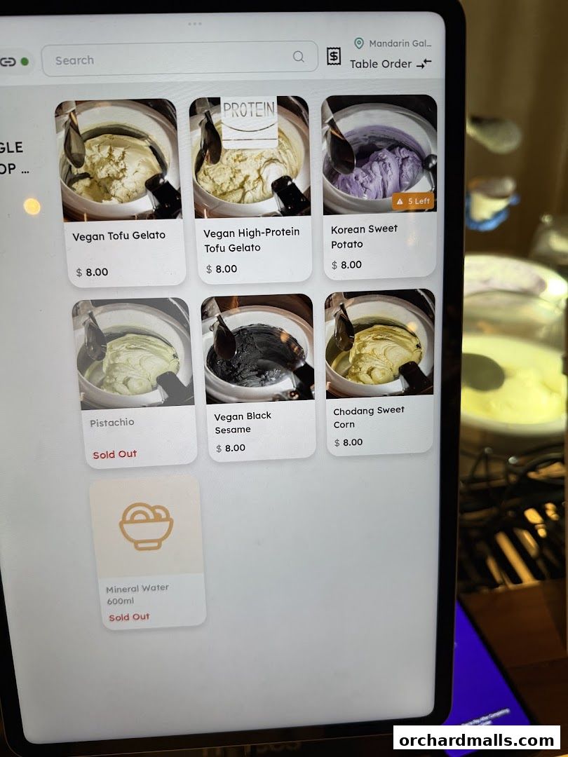 Menu page for Tofu G Gelato  Korean Premium Ice Cream Mandarin Gallery, Orchard Pop-Up