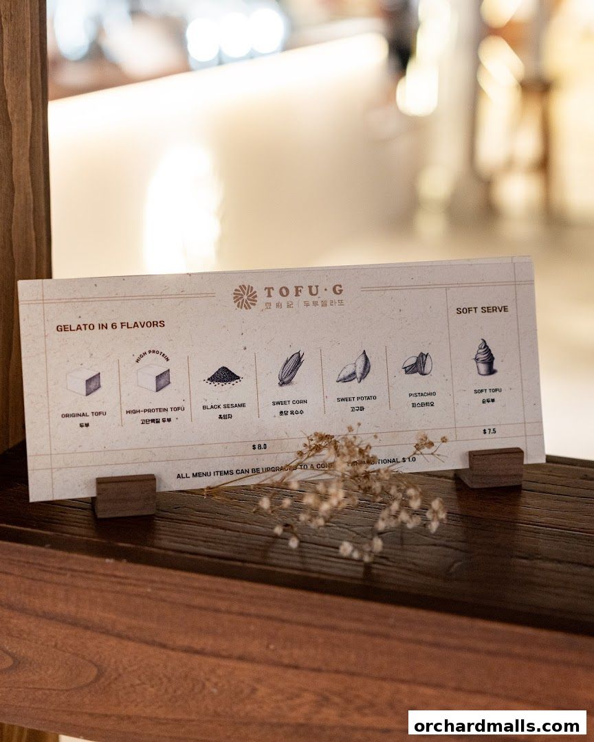 Menu page for Tofu G Gelato  Korean Premium Ice Cream Mandarin Gallery, Orchard Pop-Up