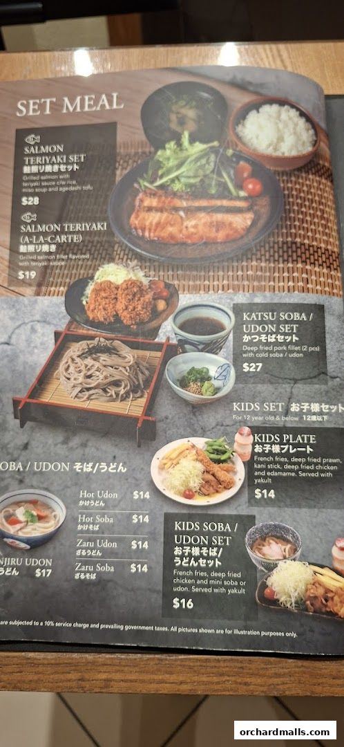 A menu from Tonkichi featuring set meals, soba, udon, and kids' options.
