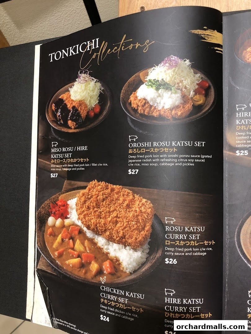 A menu from Tonkichi featuring various katsu sets with descriptions and prices.
