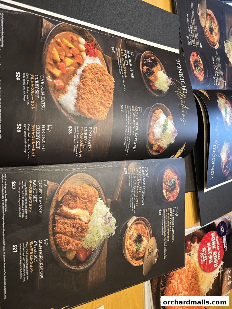 A menu from Tonkichi featuring various katsu sets with prices and descriptions.