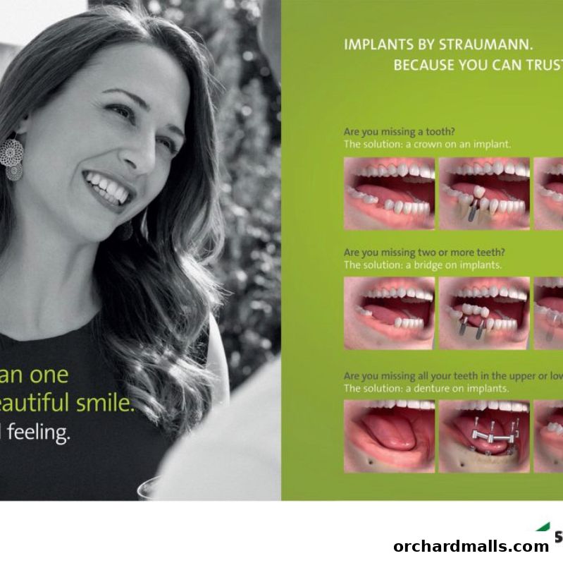 A woman smiling, with information about dental implants and solutions for missing teeth.