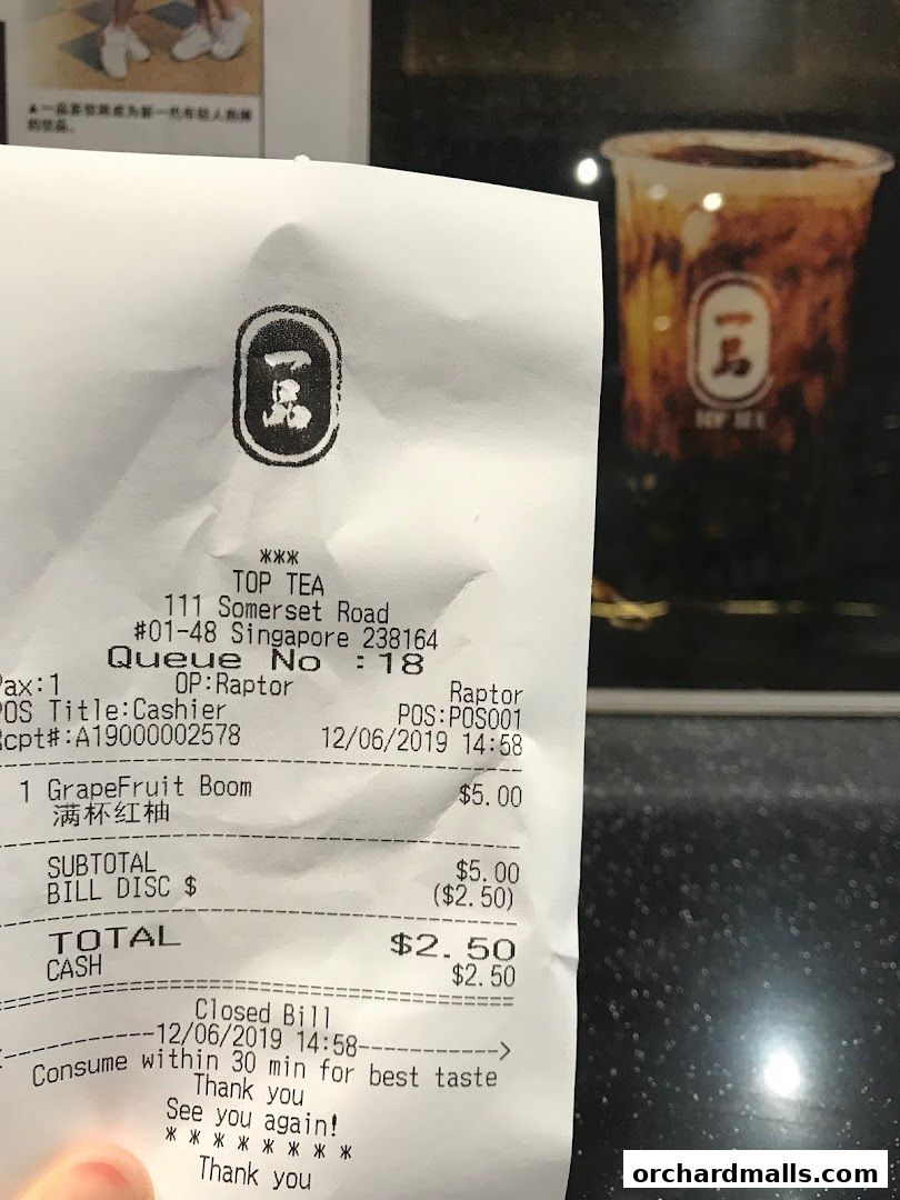 Menu page for Top Tea 一品