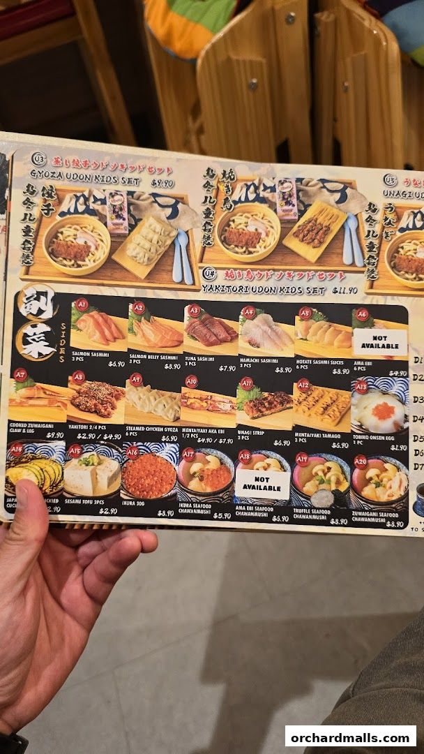 Menu page for Tora-San  CentrePoint Orchard