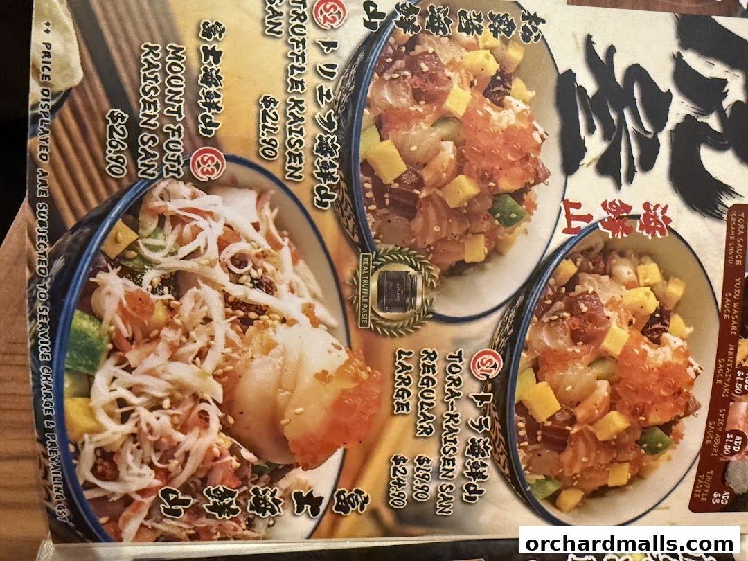 Menu page for Tora-San  CentrePoint Orchard