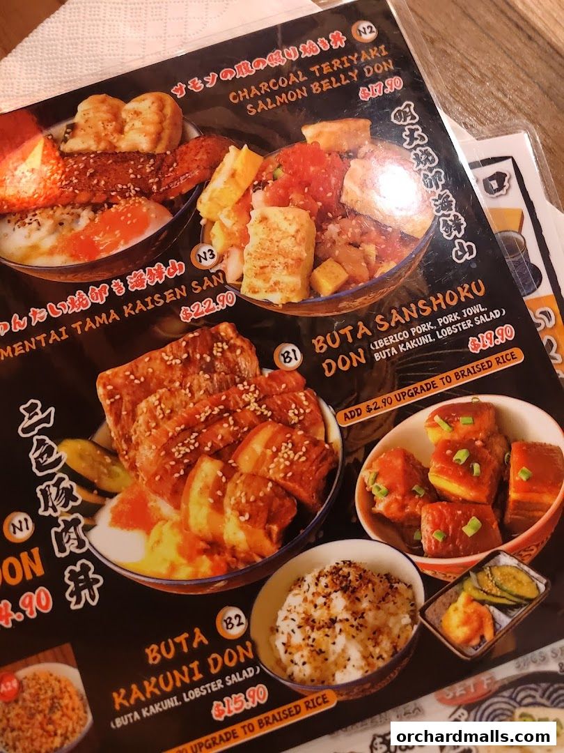 Menu page for Tora-San  CentrePoint Orchard