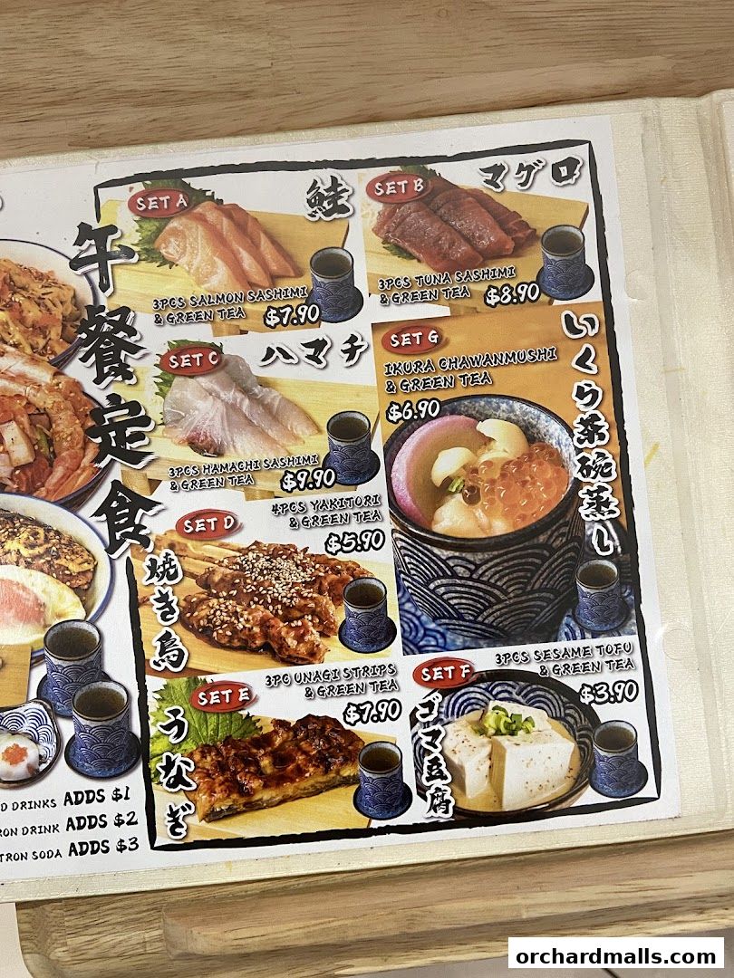 Menu page for Tora-San  CentrePoint Orchard