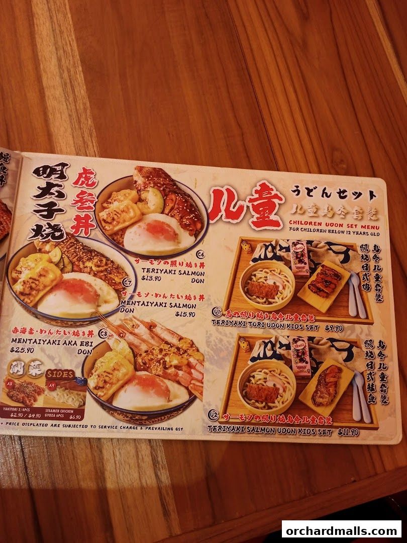 Menu page for Tora-San  CentrePoint Orchard