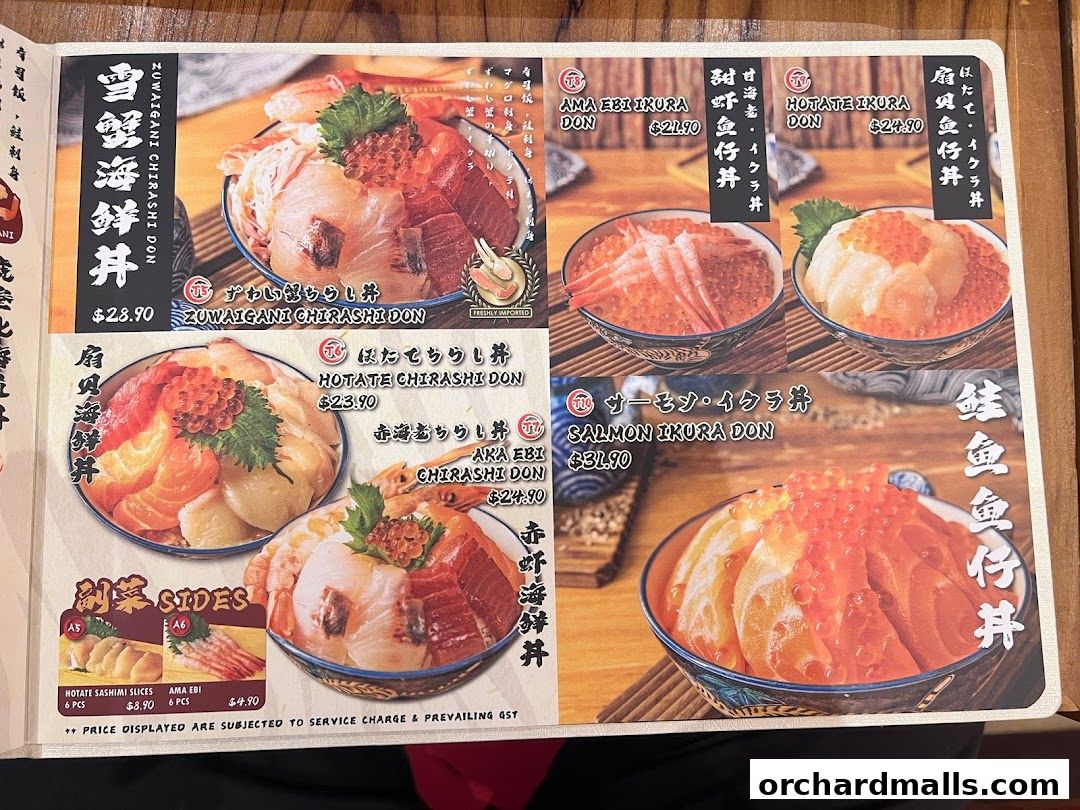 Menu page for Tora-San  CentrePoint Orchard