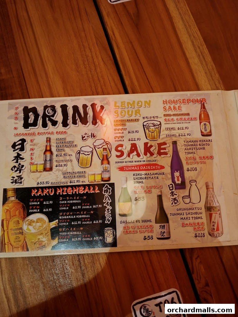 Menu page for Tora-San  CentrePoint Orchard