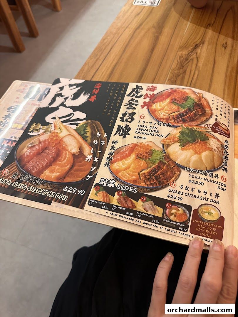 Menu page for Tora-San  CentrePoint Orchard