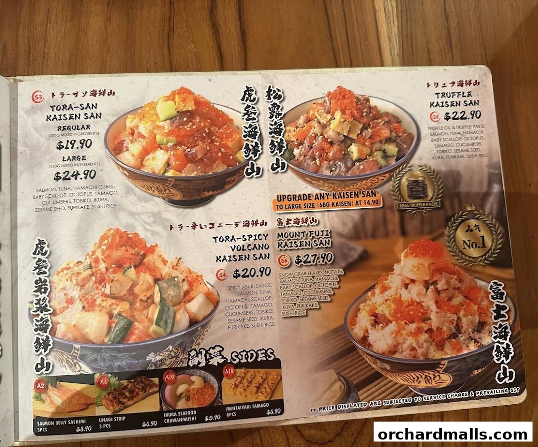 Menu page for Tora-San  CentrePoint Orchard