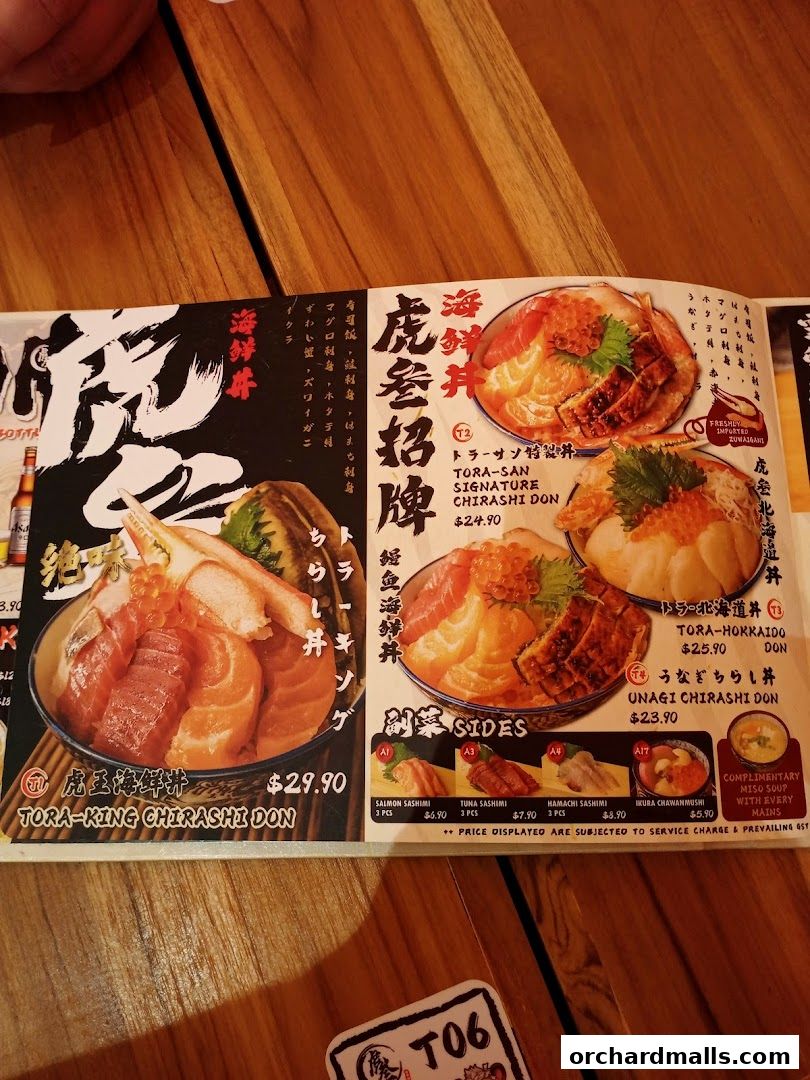 Menu page for Tora-San  CentrePoint Orchard