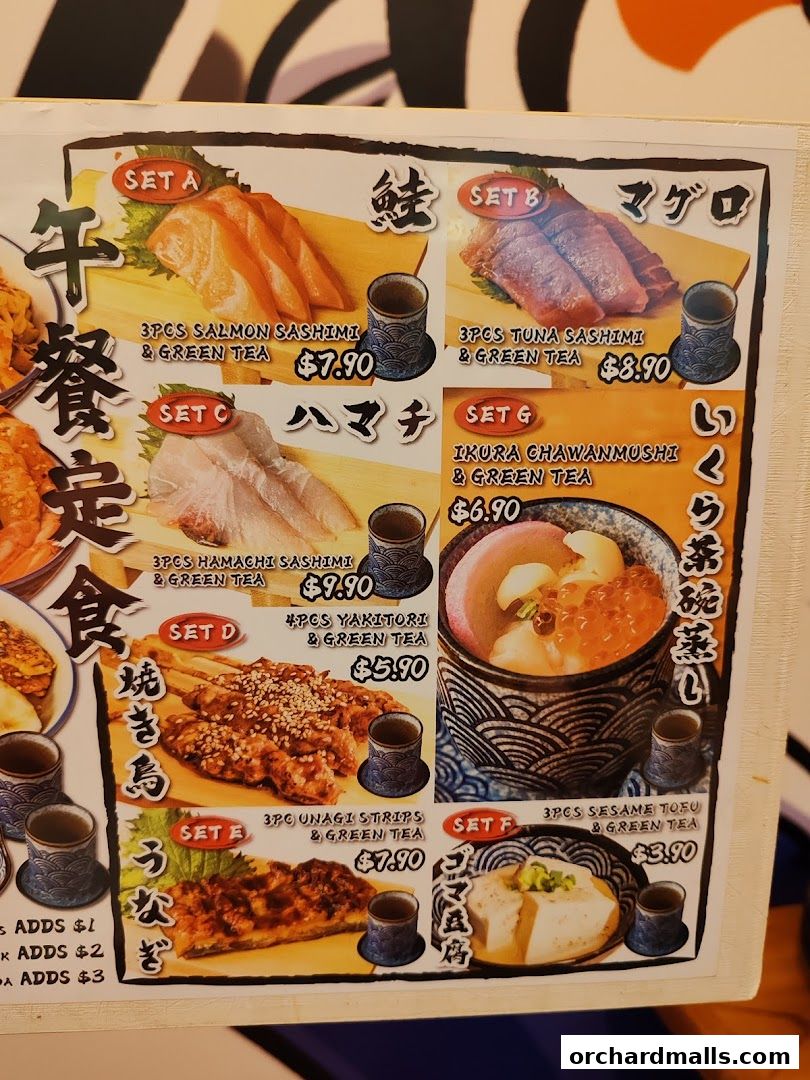 Menu page for Tora-San  CentrePoint Orchard
