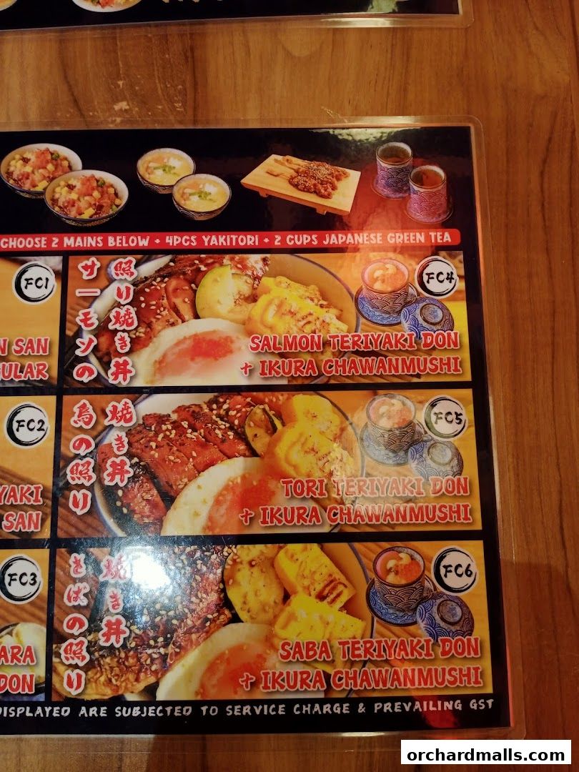Menu page for Tora-San  CentrePoint Orchard