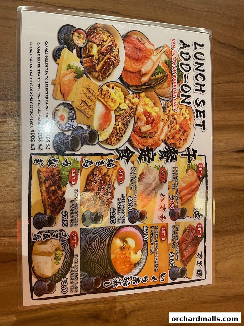 Menu page for Tora-San  CentrePoint Orchard