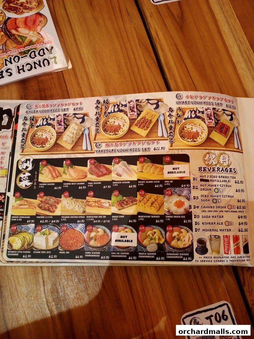 Menu page for Tora-San  CentrePoint Orchard