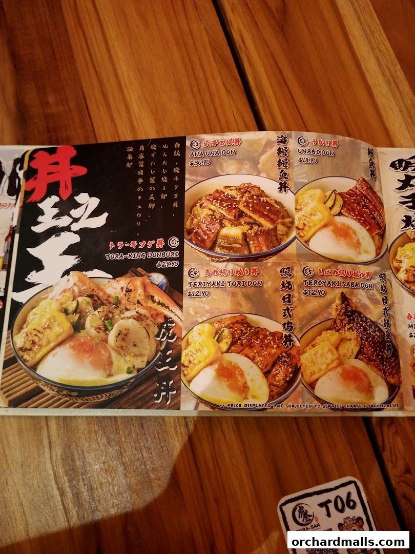 Menu page for Tora-San  CentrePoint Orchard