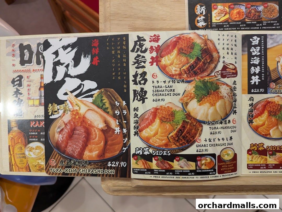 Menu page for Tora-San  CentrePoint Orchard