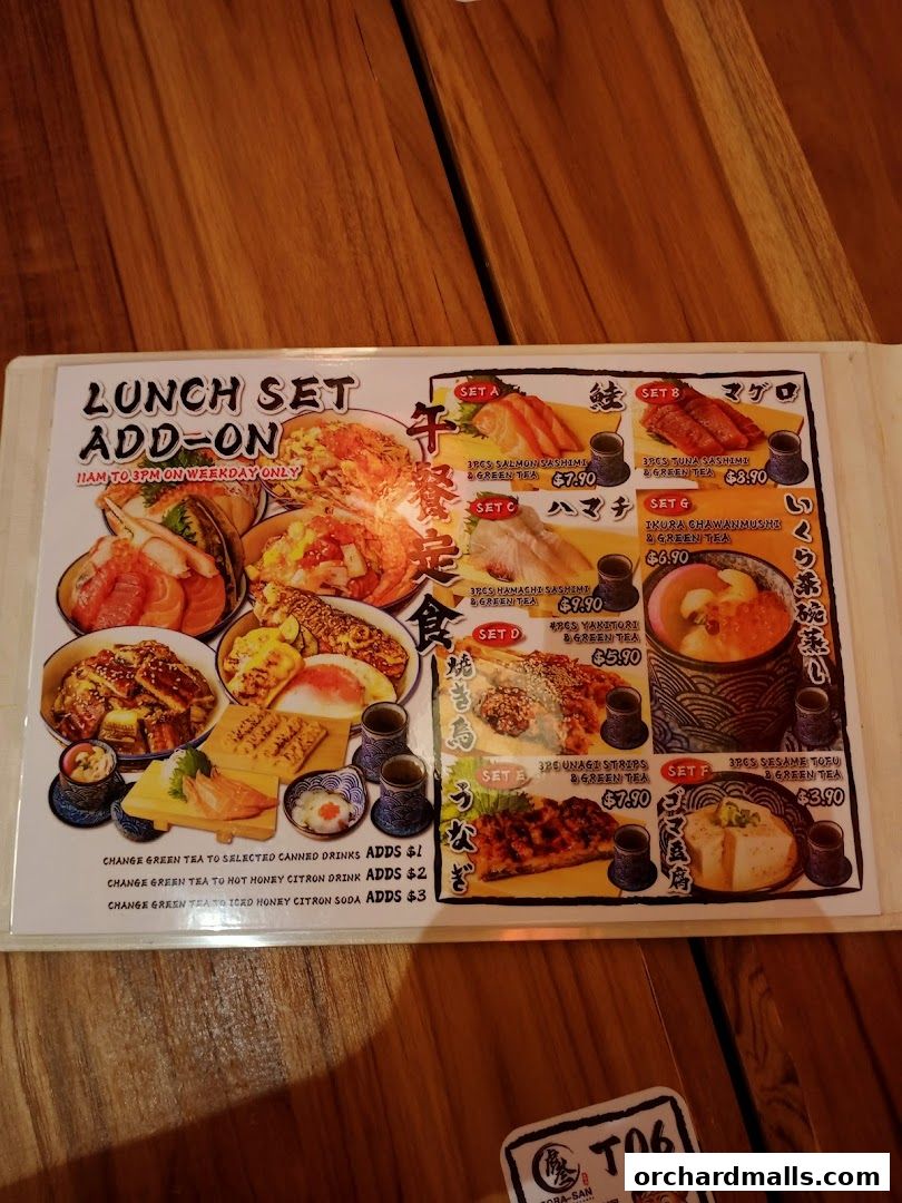 Menu page for Tora-San  CentrePoint Orchard