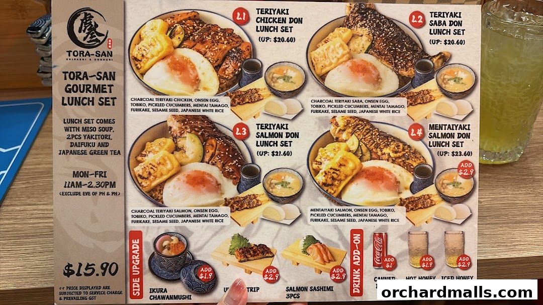 Menu page for Tora-San  CentrePoint Orchard