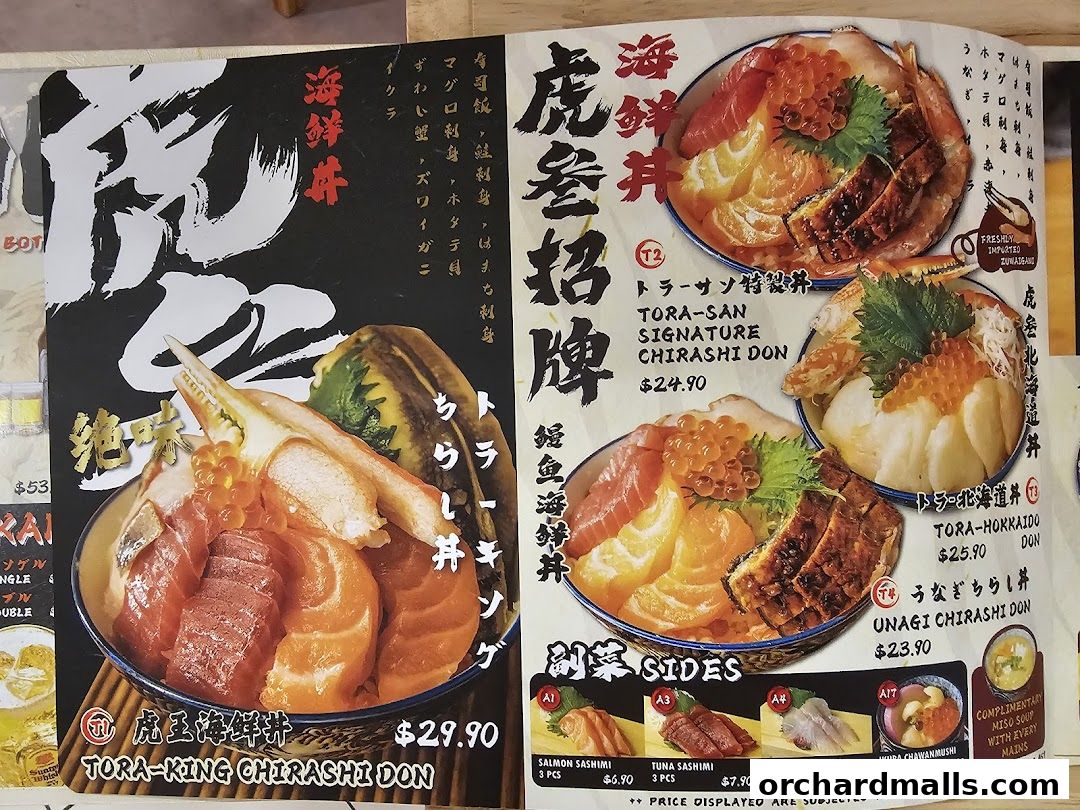 Menu page for Tora-San  CentrePoint Orchard
