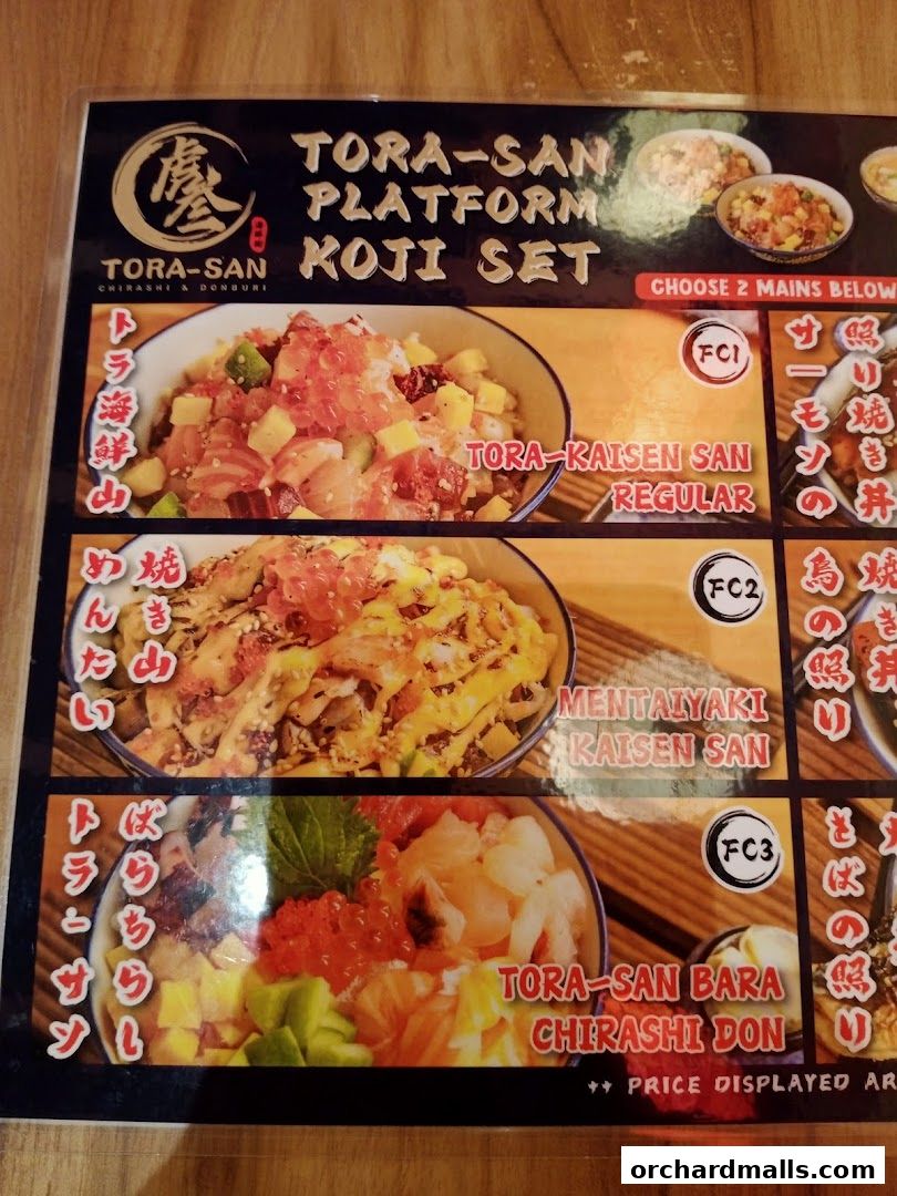 Menu page for Tora-San  CentrePoint Orchard