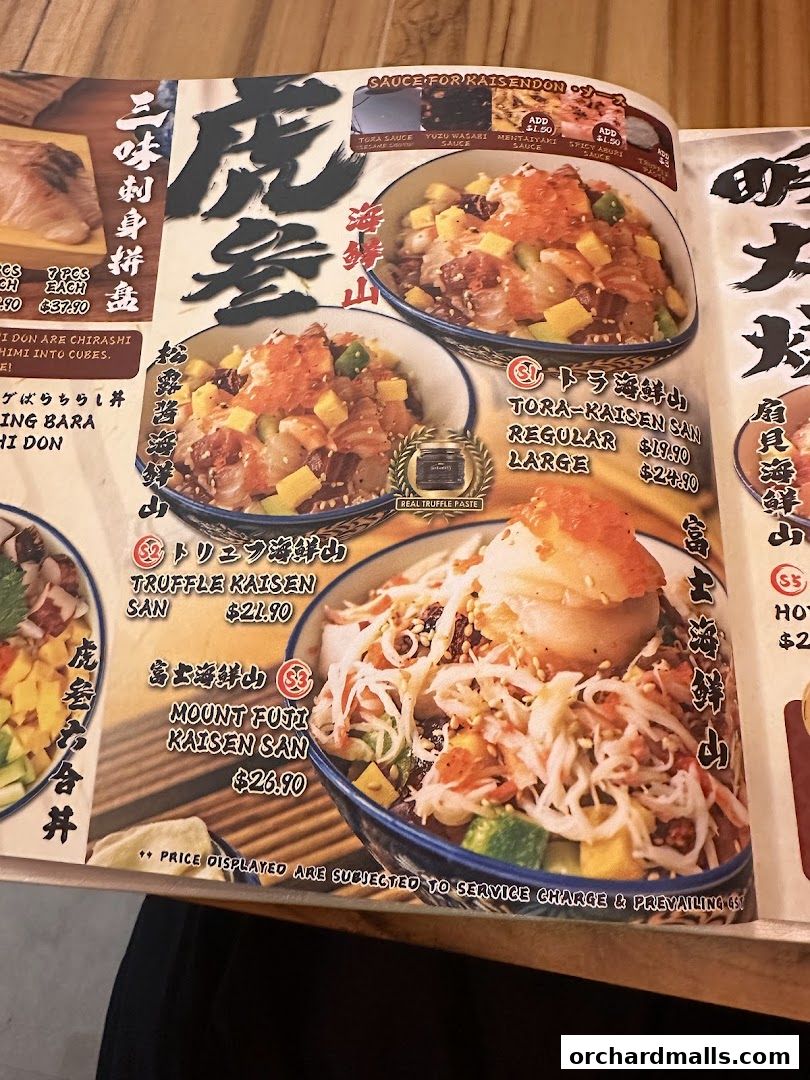 Menu page for Tora-San  CentrePoint Orchard