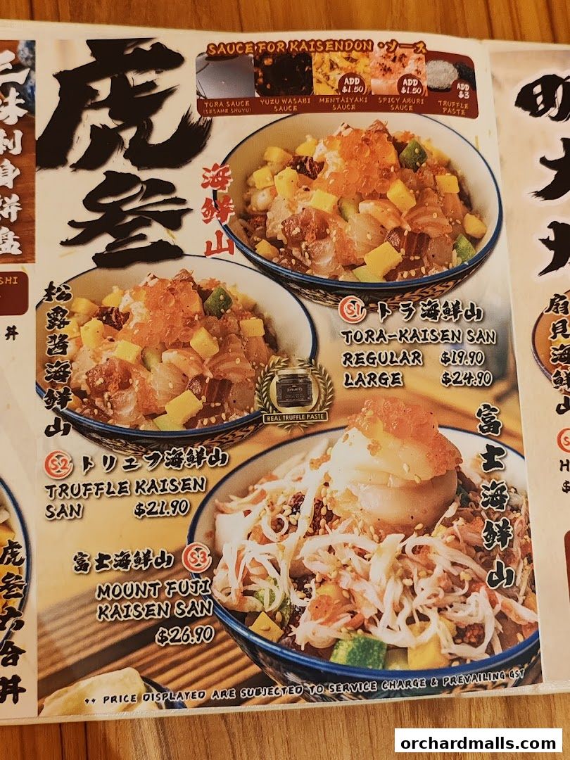 Menu page for Tora-San  CentrePoint Orchard