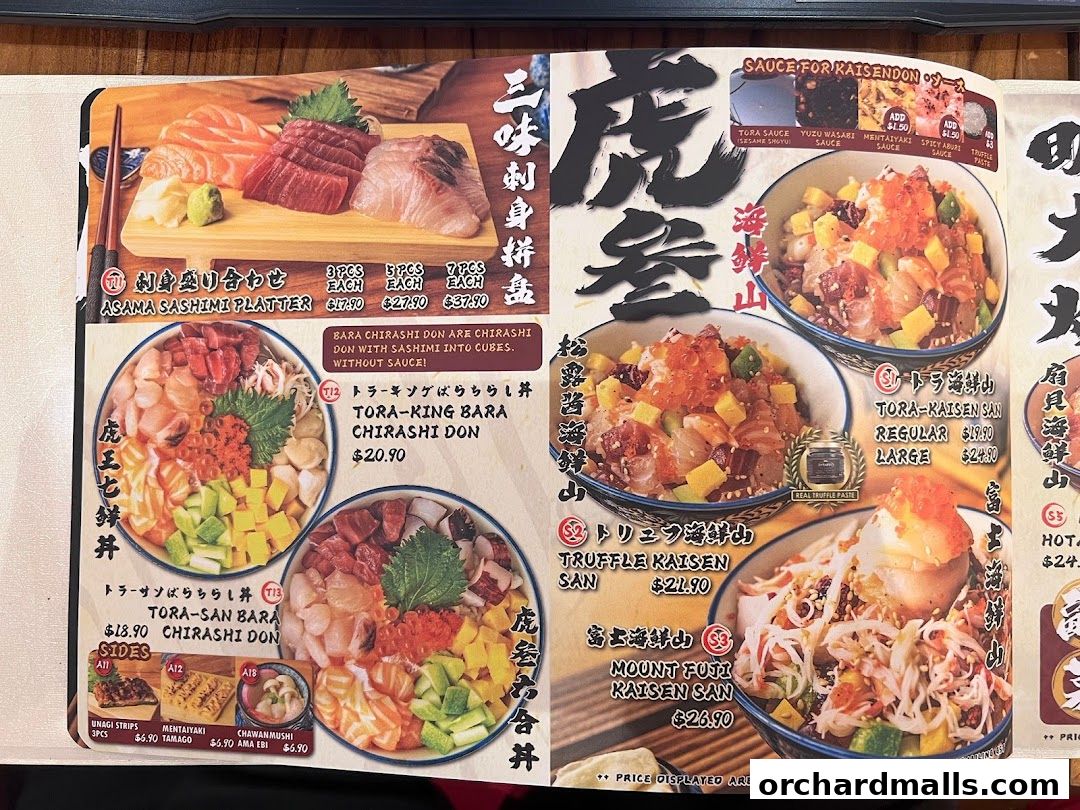 Menu page for Tora-San  CentrePoint Orchard