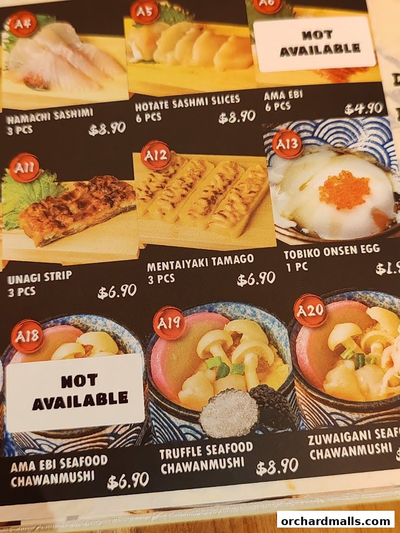 Menu page for Tora-San  CentrePoint Orchard