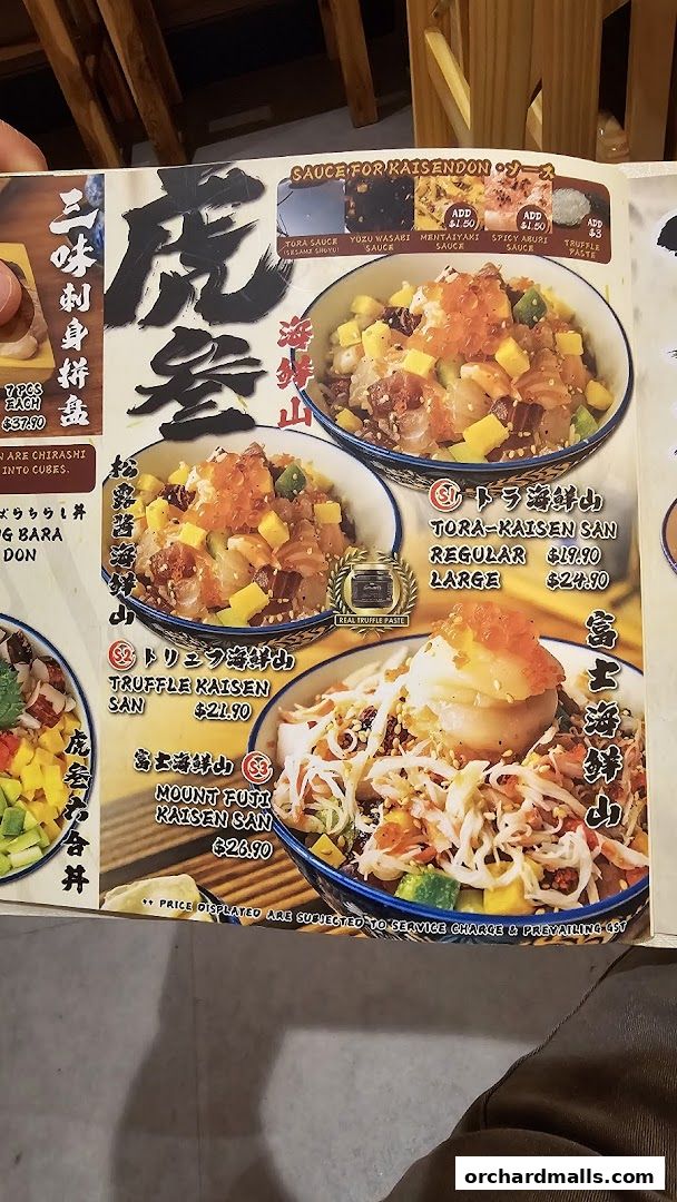 Menu page for Tora-San  CentrePoint Orchard