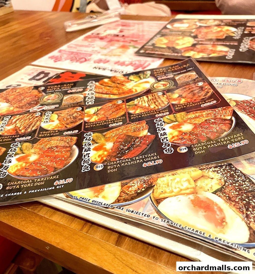 Menu page for Tora-San  CentrePoint Orchard