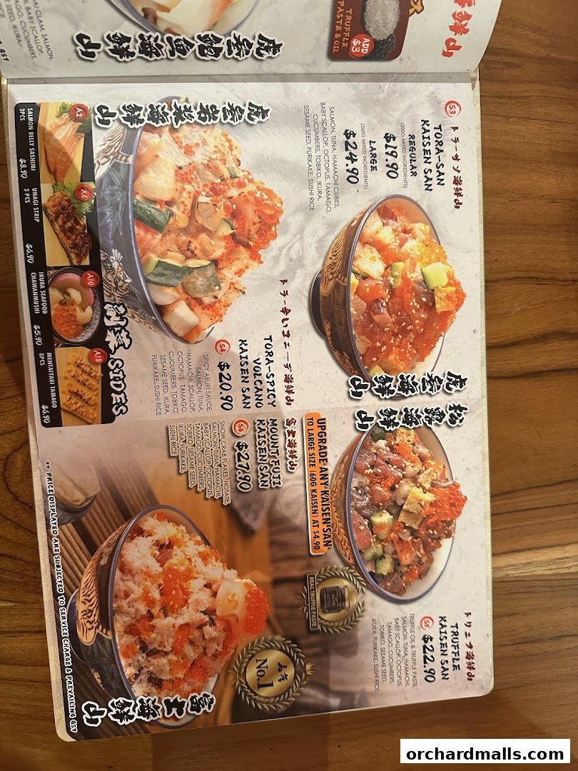 Menu page for Tora-San  CentrePoint Orchard