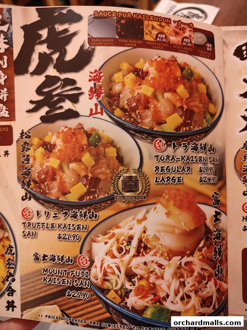 Menu page for Tora-San  CentrePoint Orchard