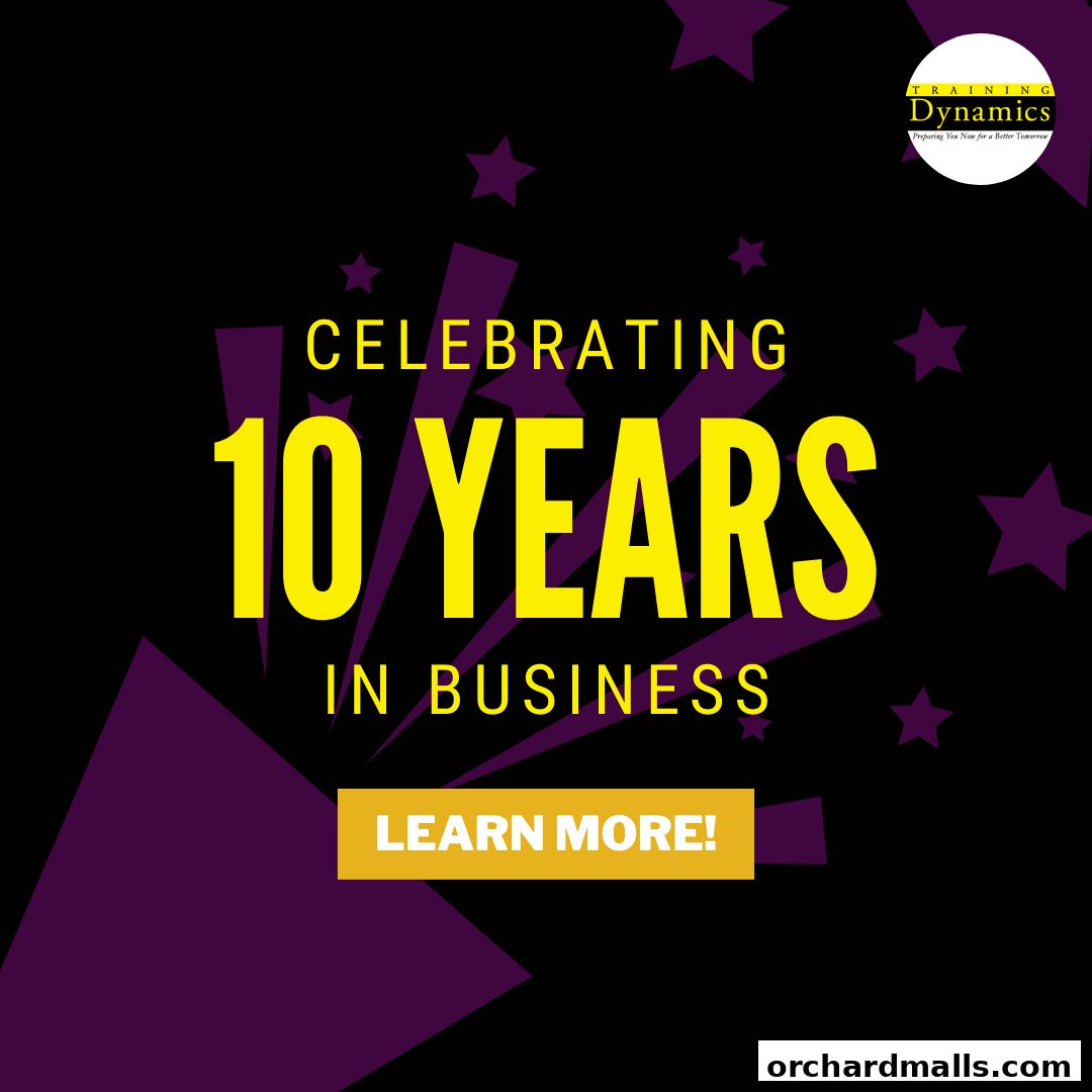 Training Dynamics celebrates 10 years in business with a 'Learn More!' call to action.