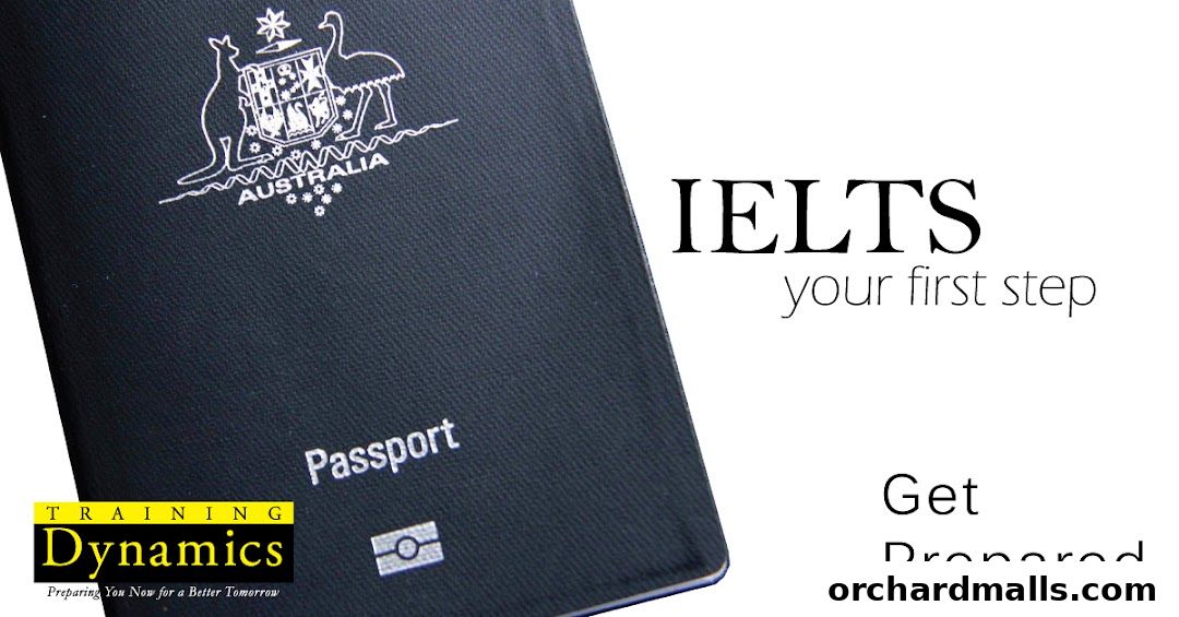 A passport with the Australian coat of arms and text about IELTS preparation.