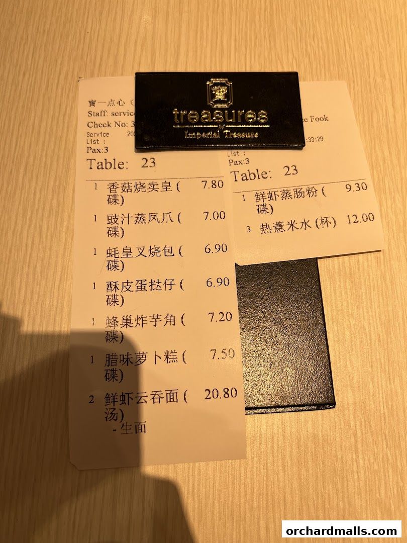 Menu page for Treasures Yi Dian Xin