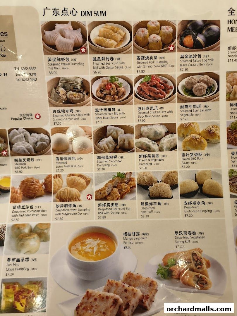 Menu page for Treasures Yi Dian Xin