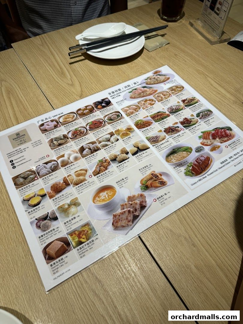 Menu page for Treasures Yi Dian Xin