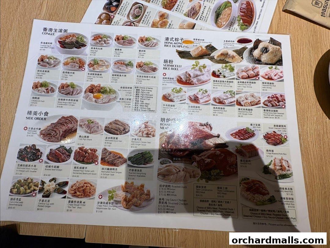 Menu page for Treasures Yi Dian Xin