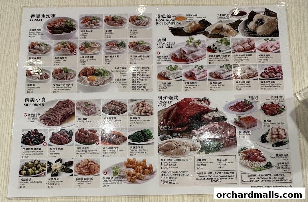 Menu page for Treasures Yi Dian Xin