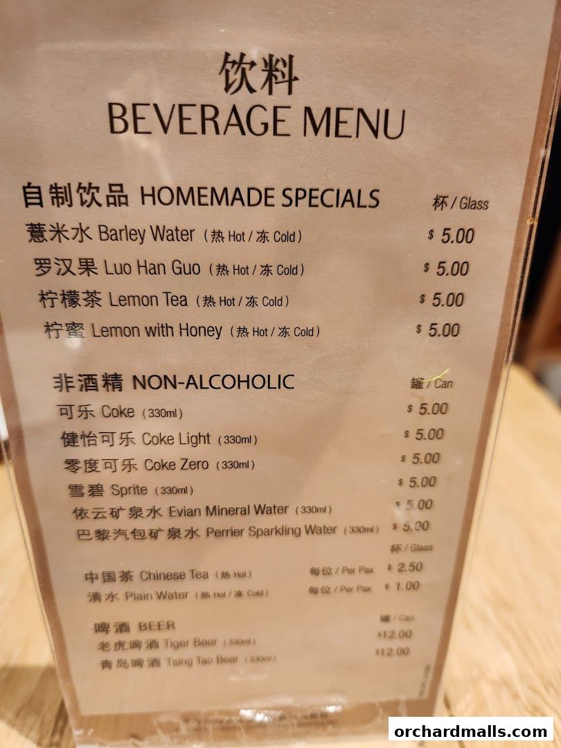 Menu page for Treasures Yi Dian Xin