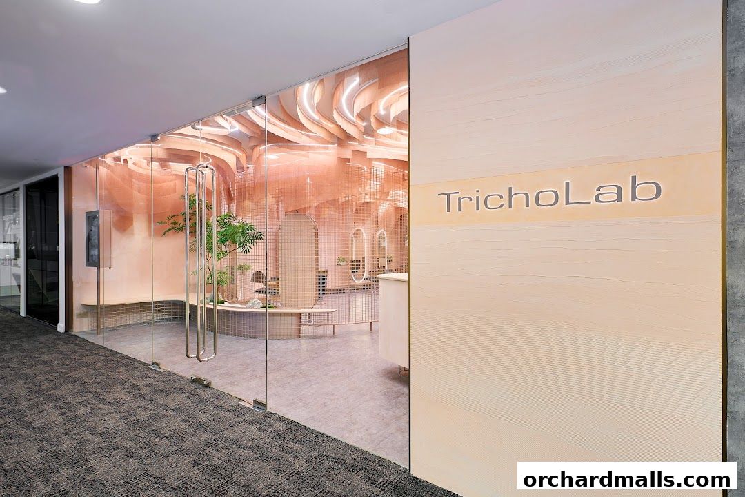 Interior view of TrichoLab, a luxurious hair growth and scalp treatment salon.
