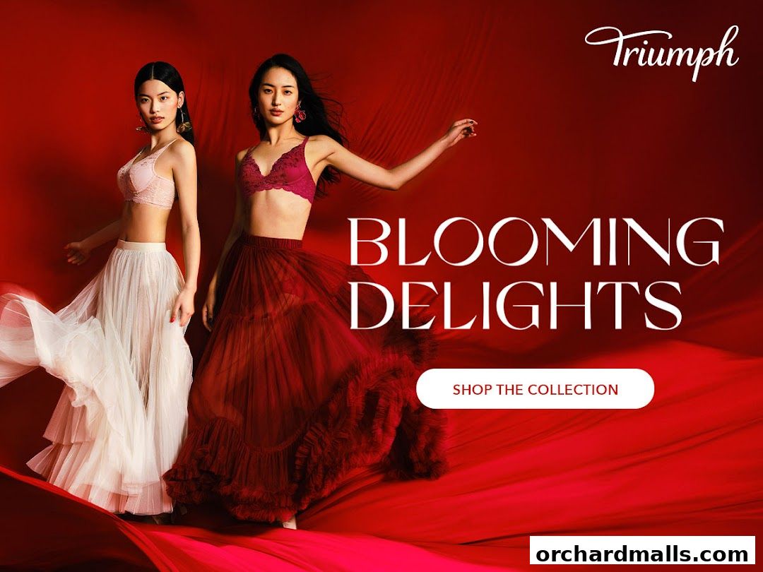 Two women modeling lingerie and flowing skirts with the Triumph logo and collection name.